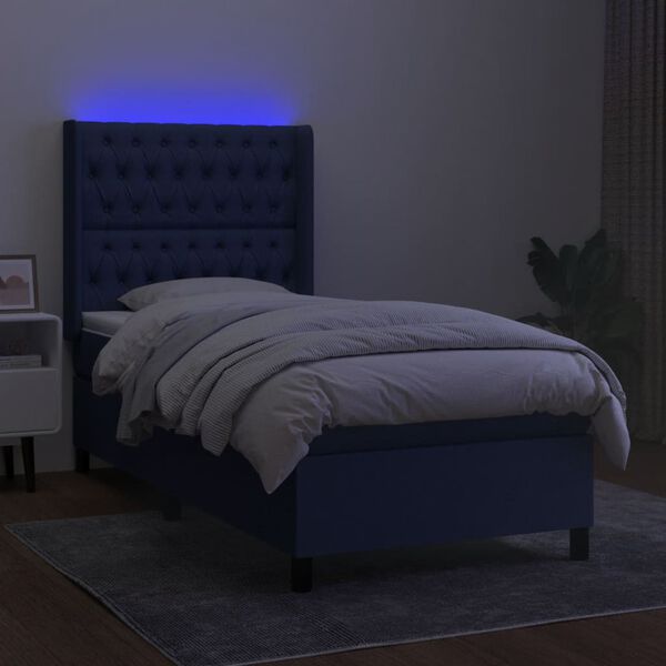 vidaXL Boxspringbett mit Matratze & LED Blau 80x200 cm Stoff