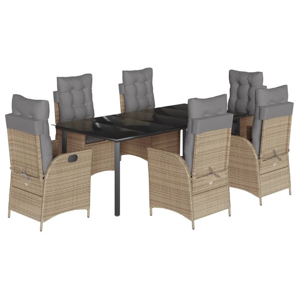 vidaXL 7-tlg. Garten-Essgruppe mit Kissen Beige Poly Rattan