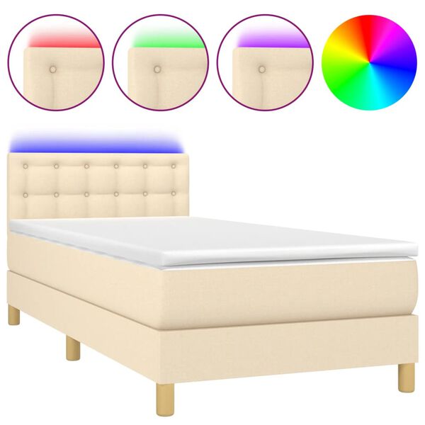 vidaXL Boxspringbett mit Matratze & LED Creme 90x190 cm Stoff