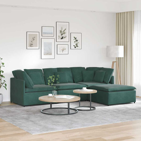 vidaXL Modulares Sofa mit Fu&szlig;hocker Kissen Samt Dunkelgr&uuml;n