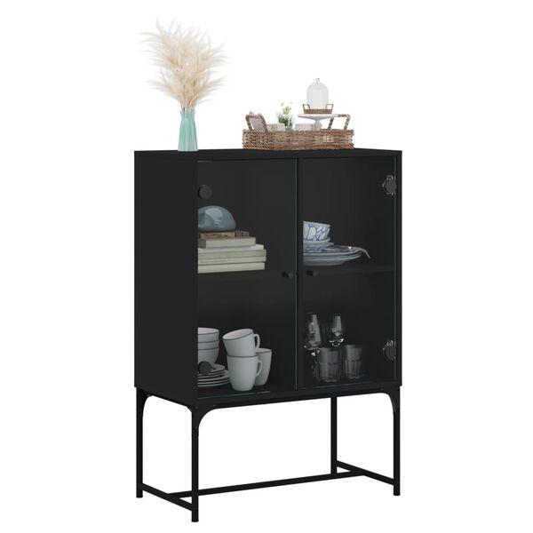 vidaXL Beistellschrank mit Glast&uuml;ren Schwarz 69x37x100 cm