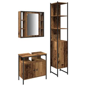 vidaXL Badezimmerm&ouml;bel-Set mit Regal 3 pcs Altholz Holzwerkstoff