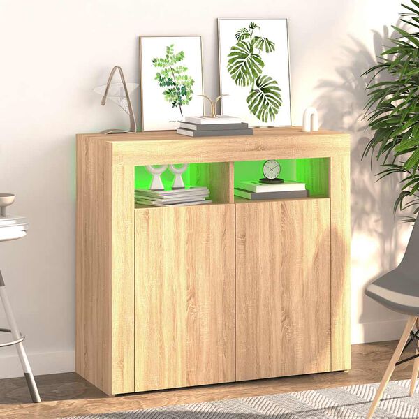 vidaXL Sideboard mit LED-Leuchten Sonoma-Eiche 80x35x75 cm