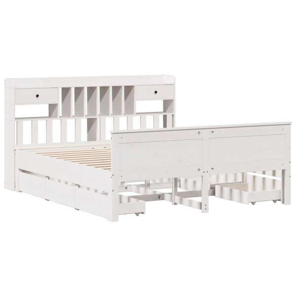 vidaXL Massivholzbett mit Regal ohne Matratze Wei&szlig; 180x200 cm Kiefer