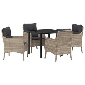 vidaXL Garten Essgruppe mit Kissen 5 pcs Hellgrau Poly-Rattan