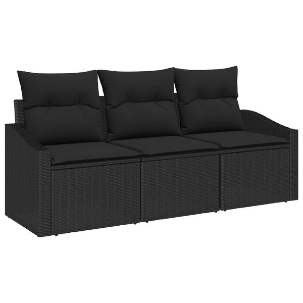 vidaXL Sofa Set mit Kissen 3 pcs Schwarz Poly Rattan