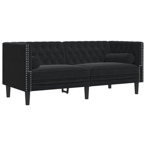 vidaXL Chesterfield-Sofa mit Nackenrollen 2-Sitzer Schwarz Samt