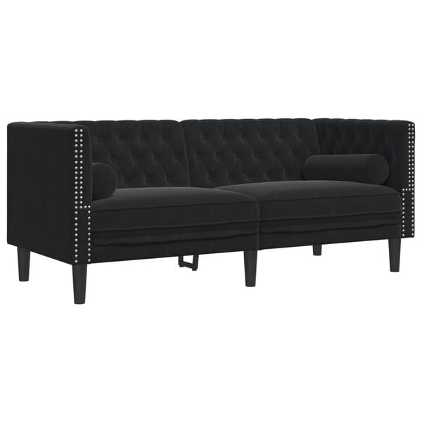 vidaXL Chesterfield-Sofa mit Nackenrollen 2-Sitzer Schwarz Samt