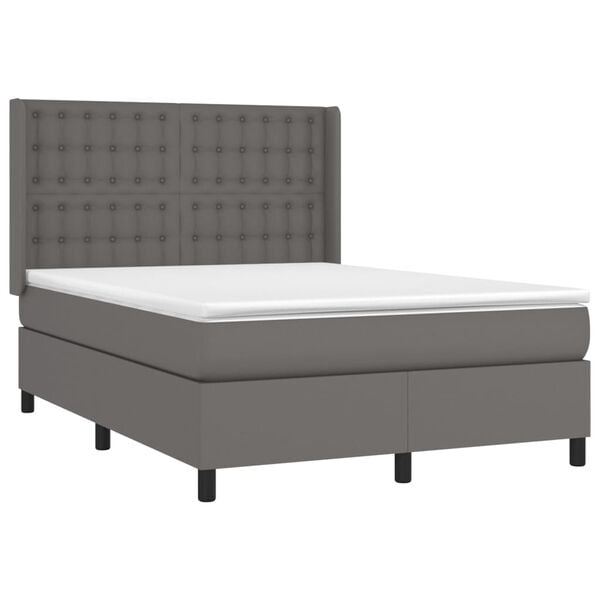 vidaXL Boxspringbett mit Matratze & LED Grau 140x200 cm Kunstleder