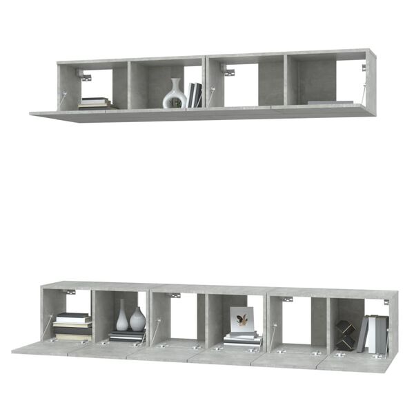 vidaXL 5-tlg. TV-Schrank-Set Betongrau Holzwerkstoff