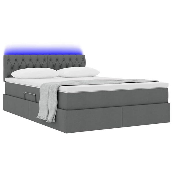 vidaXL Bett mit Stauraum und LED Dunkelgrau 140 x 190 cm Polyester