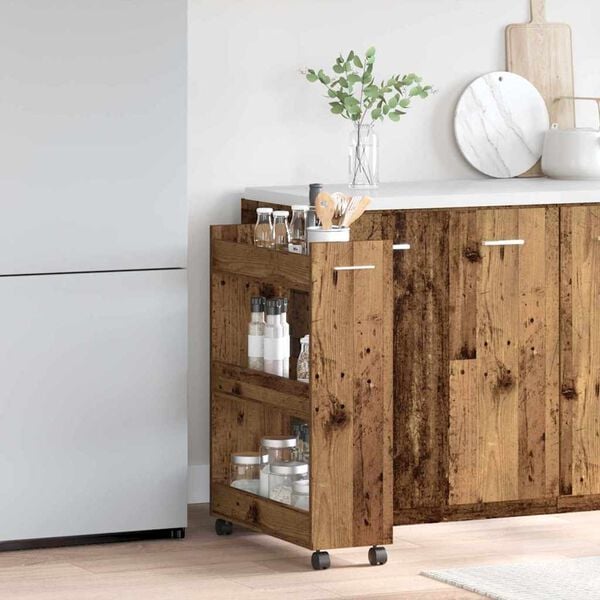 vidaXL Cabinet mit Rad Altholz 60 x 22 x 79 cm Holzwerkstoff