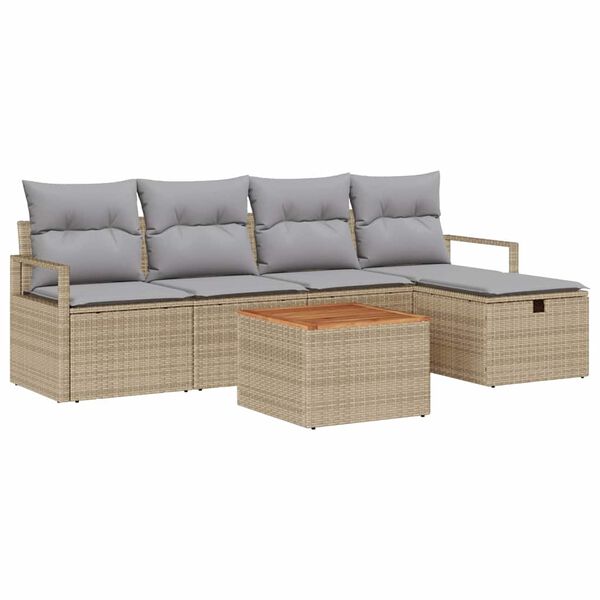 vidaXL Garten-Sofa-Set mit Kissen mit Speicher 6 pcs Beige Poly Rattan