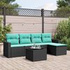 vidaXL 6-tlg. Garten-Sofagarnitur mit Kissen Schwarz Poly Rattan