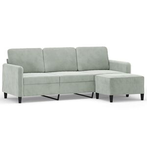 vidaXL 3-Sitzer-Sofa mit Hocker Creme 180 cm Samt