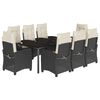 vidaXL 9-tlg. Garten-Essgruppe mit Kissen Schwarz Poly Rattan