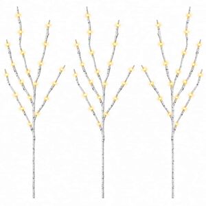 vidaXL LED-Kupferzweig Weihnachtsdekoration 3 stk. Wei&szlig; 62 cm Stahl