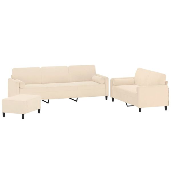 vidaXL 3-tlg. Sofagarnitur mit Kissen Creme Samt