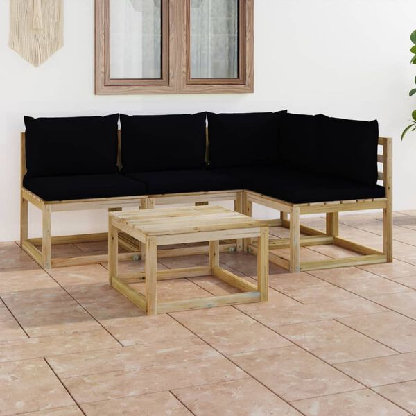 vidaXL 5-tlg. Garten-Lounge-Set mit Schwarzen Kissen