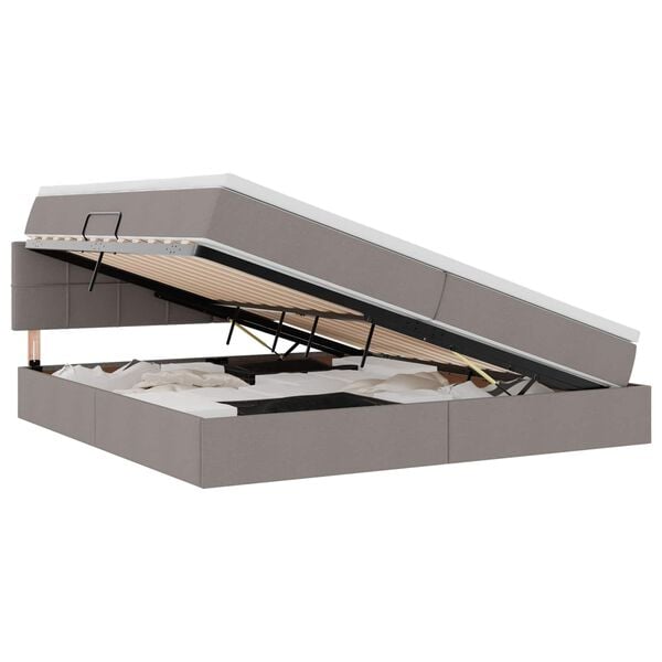 vidaXL Bett mit Stauraum und LED mit Matratze Taupe 200 x 200 cm Stoff