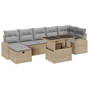vidaXL Garten-Sofa-Set mit Kissen mit Speicher 8 pcs Beige Poly Rattan