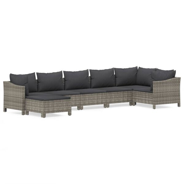 vidaXL 7-tlg. Garten-Lounge-Set mit Kissen Grau Poly Rattan