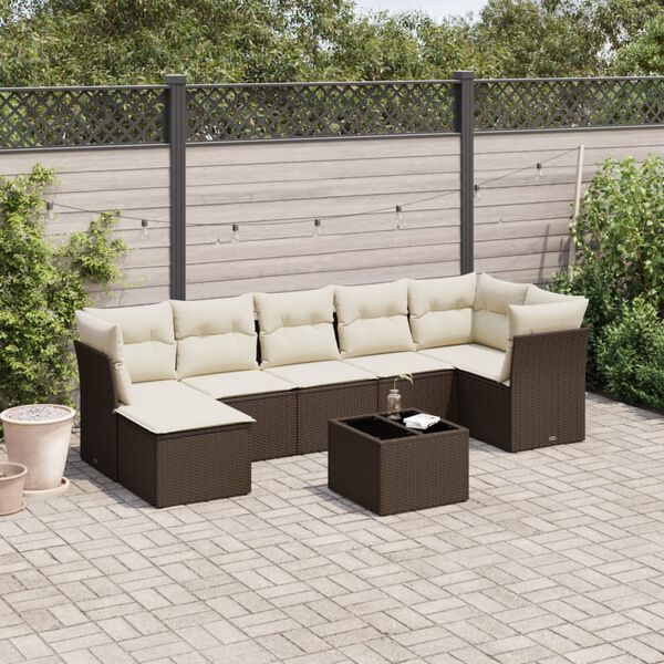 vidaXL 8-tlg. Garten-Sofagarnitur mit Kissen Braun Poly Rattan