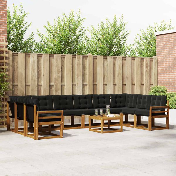 vidaXL Outdoor-Sofagarnitur mit Kissen 11 pcs Nat&uuml;rlich und Schwarz