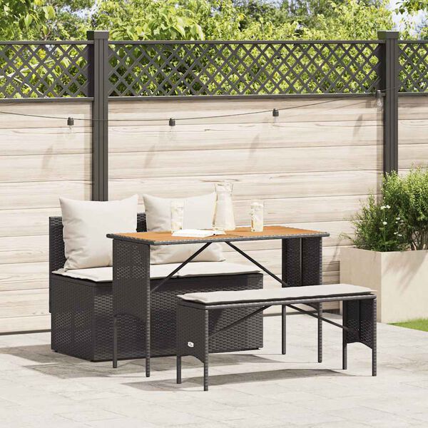 vidaXL 3-tlg. Garten-Essgruppe mit Kissen Schwarz Poly Rattan