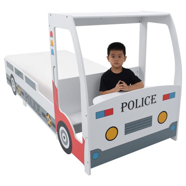 vidaXL Polizeiauto-Kinderbett mit Memory-Schaum-Matratze 90&times;200 cm