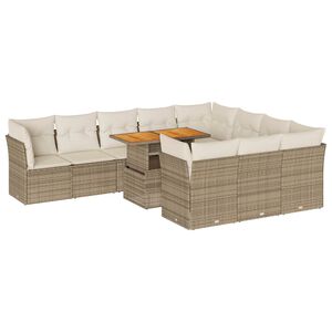 vidaXL 11-tlg. Garten-Sofagarnitur mit Kissen Beige Poly Rattan