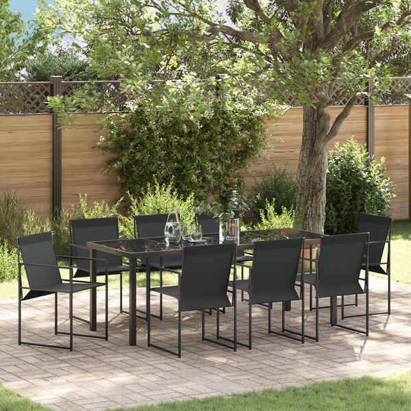 vidaXL Garten Essgruppe 9 pcs Schwarz Pulverbeschichteter Stahl
