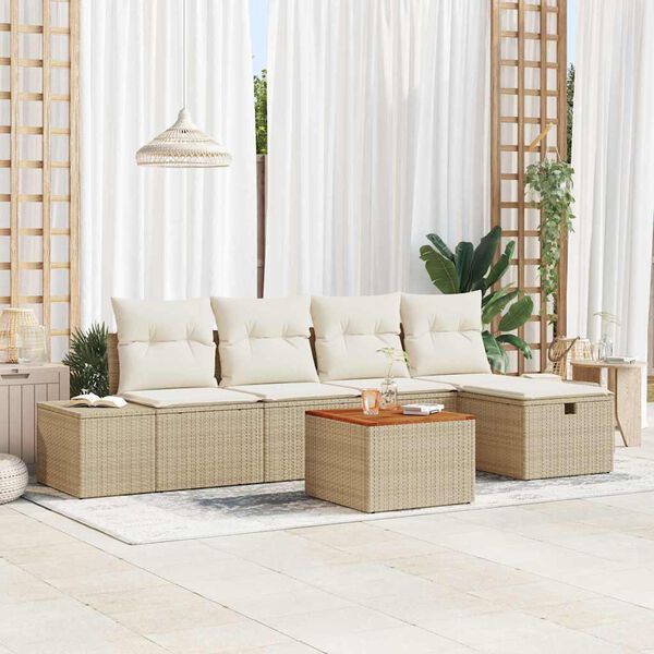 vidaXL Gartensofa-set mit Kissen mit Speicher 6 pcs Beige Poly-Rattan