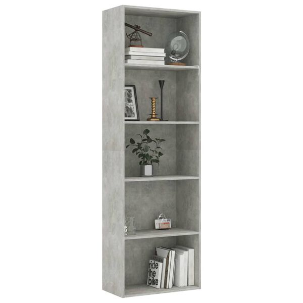 vidaXL B&uuml;cherregal 5 F&auml;cher Betongrau 60x30x189 cm Holzwerkstoff