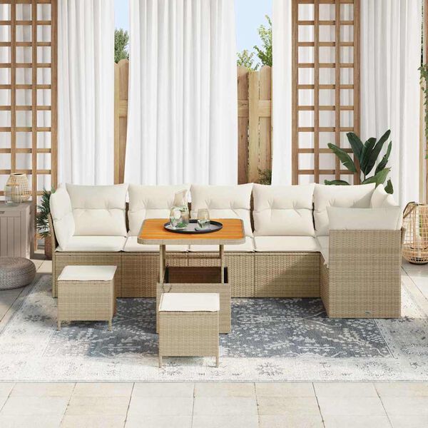 vidaXL Gartensofa-set 9 pcs Beige Poly-Rattan