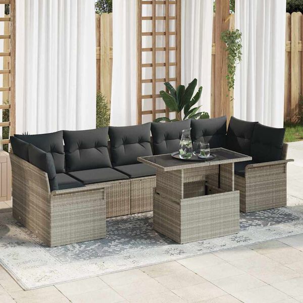 vidaXL Garten-Sofa-Set mit Kissen 8 pcs Hellgrau Poly Rattan