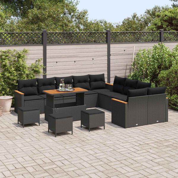 vidaXL Gartensofa-set 14 pcs Schwarz Poly-Rattan