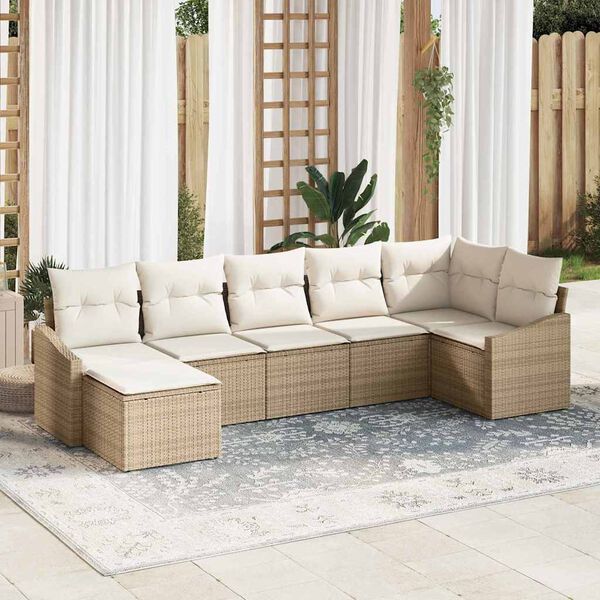vidaXL Sofa Set mit Kissen 7 pcs Beige Poly-Rattan