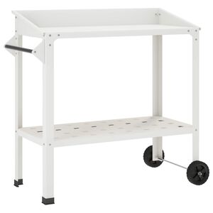 vidaXL Umtopftisch mit R&auml;dern 96 x 50 x 89 cm Kaltgewalzter Stahl Wei&szlig;