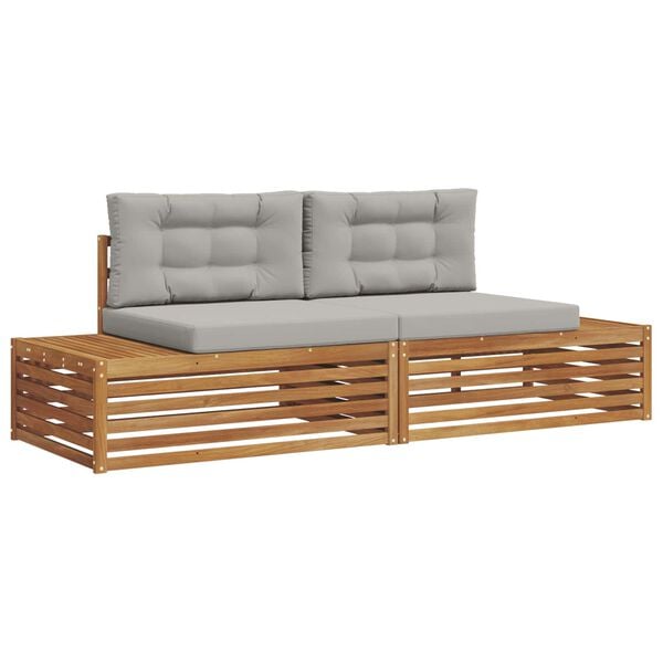 vidaXL Outdoor-Sofagarnitur mit Kissen 2 St&uuml;ck Nat&uuml;rlich und Hellgrau