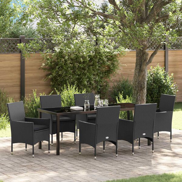 vidaXL Garten Essgruppe mit Kissen 7 pcs Schwarz Poly-Rattan