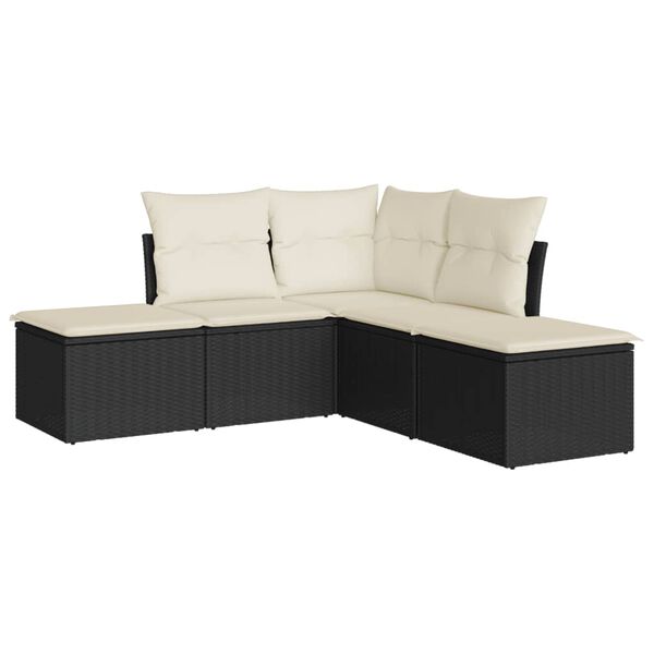 vidaXL 5-tlg. Garten-Sofagarnitur mit Kissen Schwarz Poly Rattan