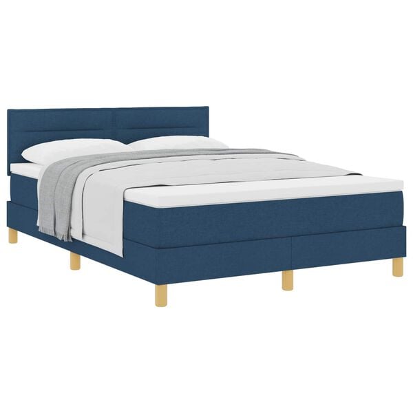 vidaXL Boxspringbett mit Matratze mit Kopfteil Blau 140 x 200 cm Stoff