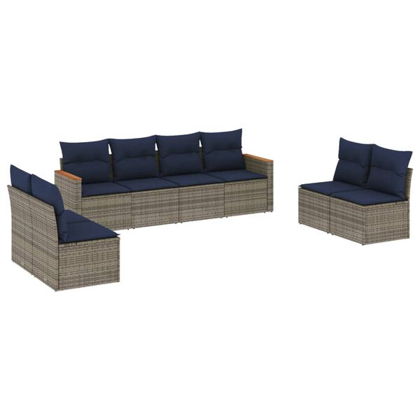 vidaXL 8-teiliges Gartensofa-Set mit Kissen, grau, Polyrattan