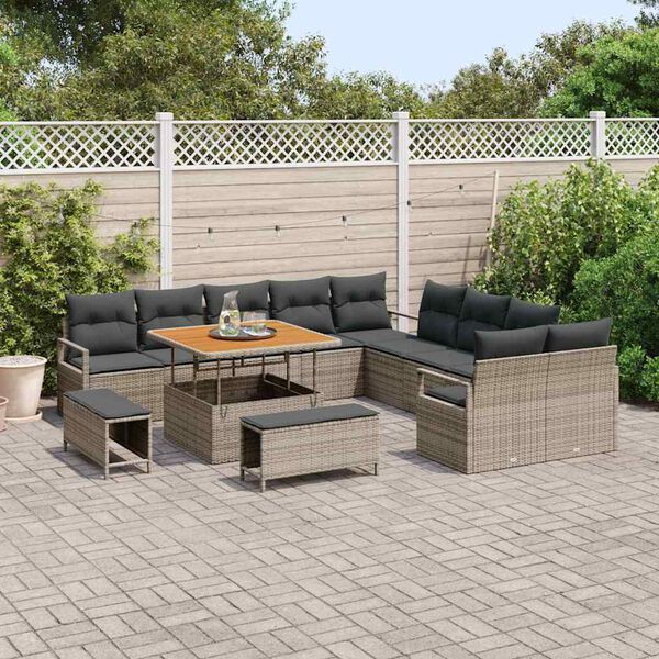 vidaXL Gartensofa-set mit Kissen 13 pcs Grau Poly-Rattan