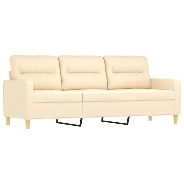 vidaXL 3-Sitzer-Sofa mit Hocker Creme 180 cm Stoff