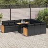 vidaXL 11-tlg. Garten-Sofagarnitur mit Kissen Schwarz Poly Rattan