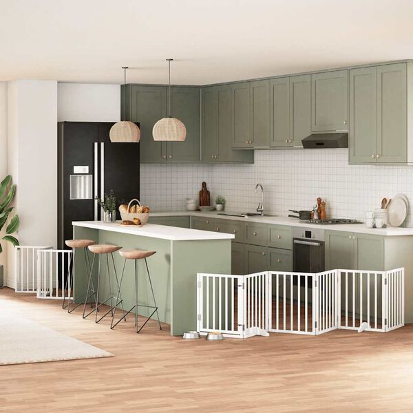 vidaXL 9-tlg. Hundetor mit T&uuml;r Faltbar Wei&szlig; 450 cm Pappelholz