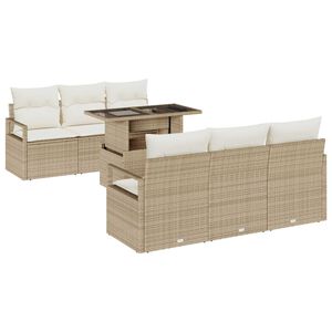 vidaXL Gartensofa-set mit Kissen mit Speicher 7 pcs Beige Poly Rattan