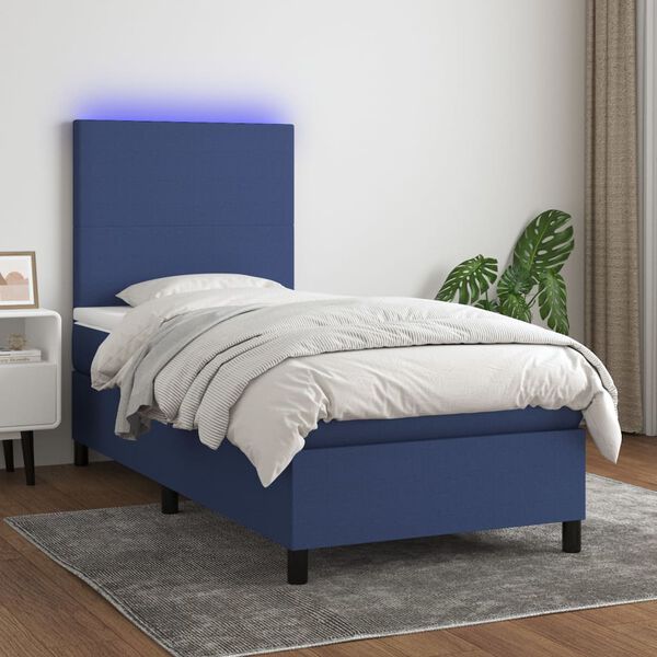 vidaXL Boxspringbett mit Matratze & LED Blau 100x200 cm Stoff